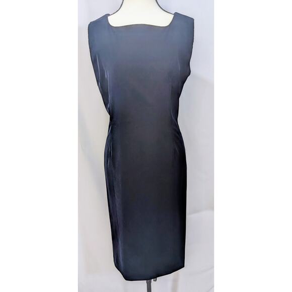 Vintage Jaeger Hong Kong Navy Sleeveless Sheath Dress Lined Back Zip Classic M L - Picture 1 of 8
